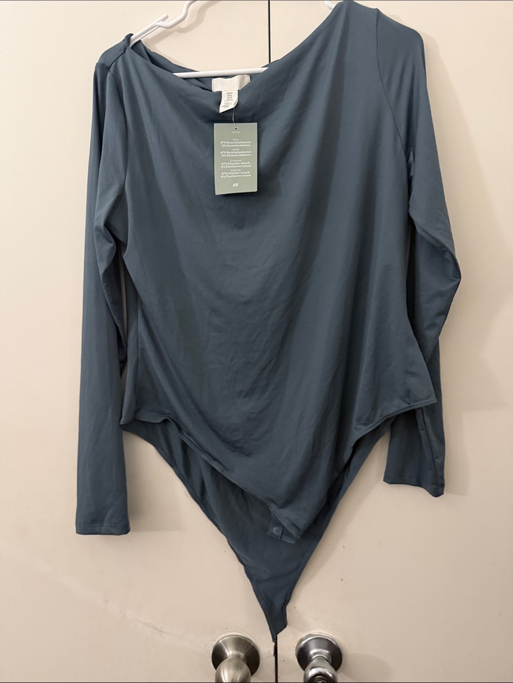 H&M Long-Sleeve Draped Bodysuit - Slate Blue